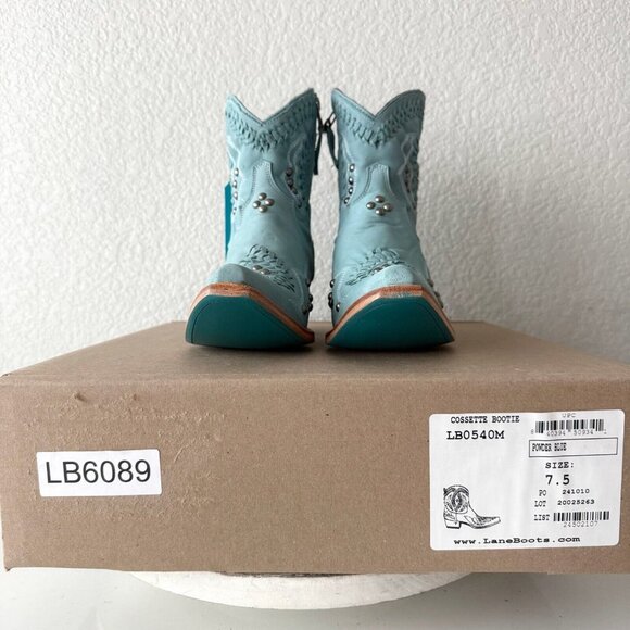 Lane COSSETTE Womens Cowboy Bootie 7.5 Blue Leather Cowgirl Western Ankle Boots - Picture 12 of 13